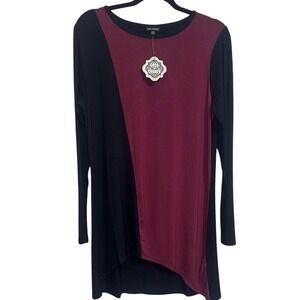 Coco + Carmen Women's Asymmetrical Maroon and Black Long Sleeve Dress S:M